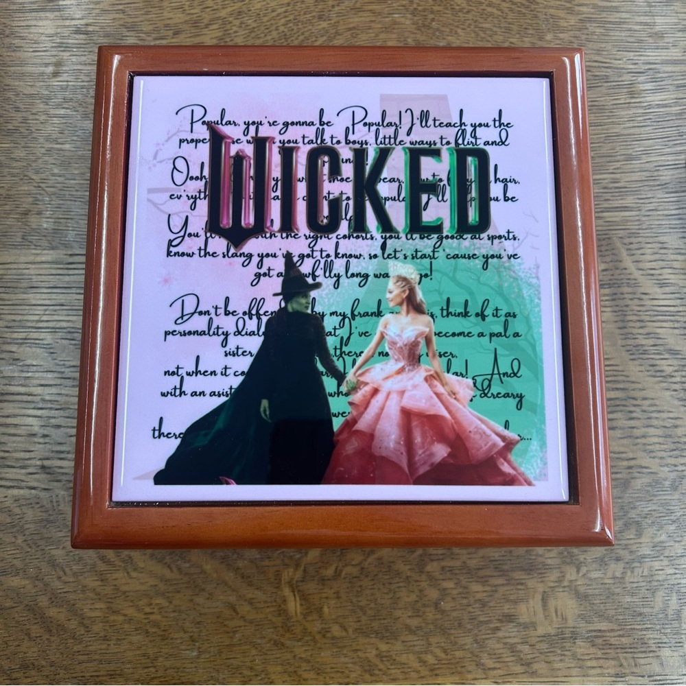 Wicked Movie Lacquered “Velvet” Lined Box Ceramic Tile Top. Keepsakes Jewelry